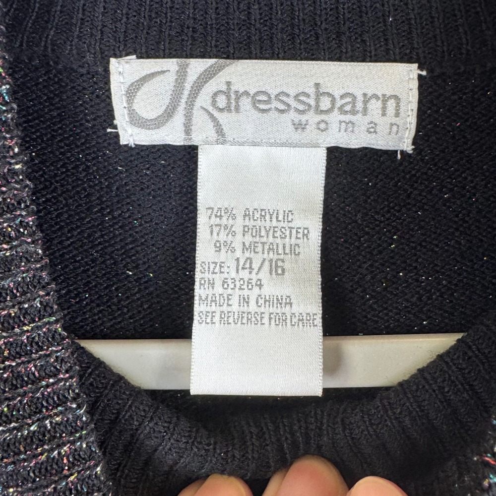 Dressbarn Metallic‎ Sparkle Knit Sweater Mock Neck Black Womens 14/16 (1361) - Picture 2 of 10